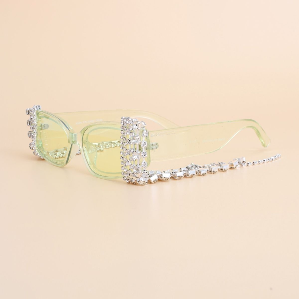 Sunglasses Green Rectangle Rhinestone Fringe