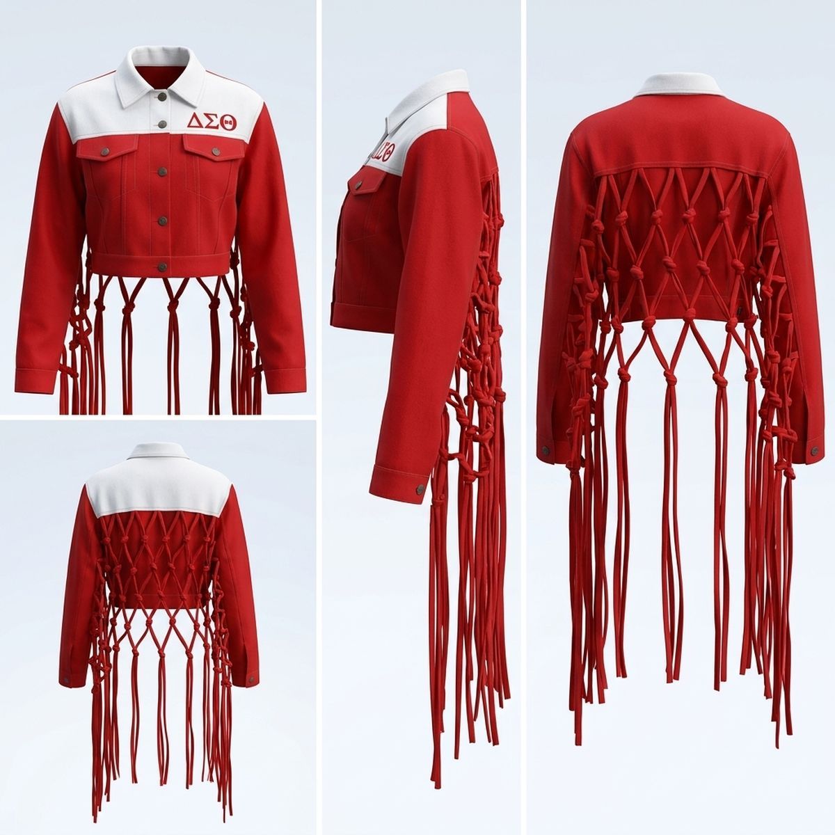 DST Apparel 2XL Red White Denim Fringe Jacket