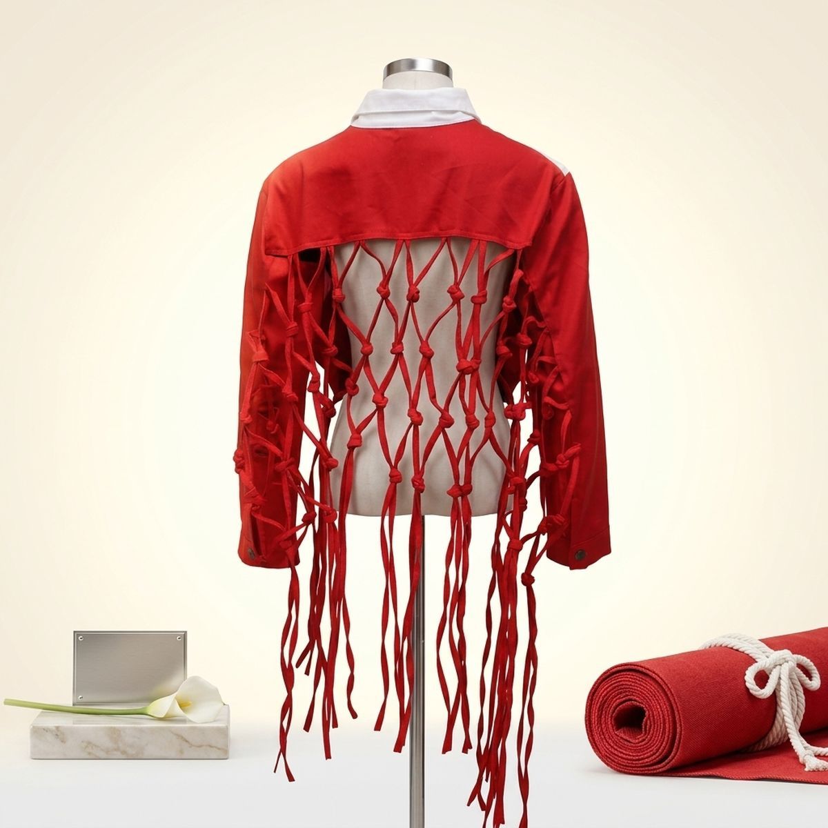 DST Apparel 2XL Red White Denim Fringe Jacket