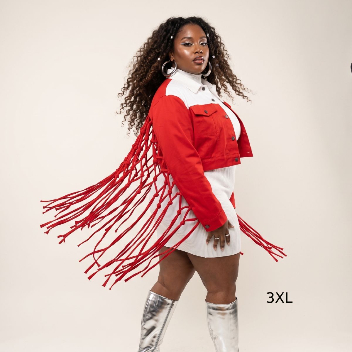 DST Apparel 2XL Red White Denim Fringe Jacket