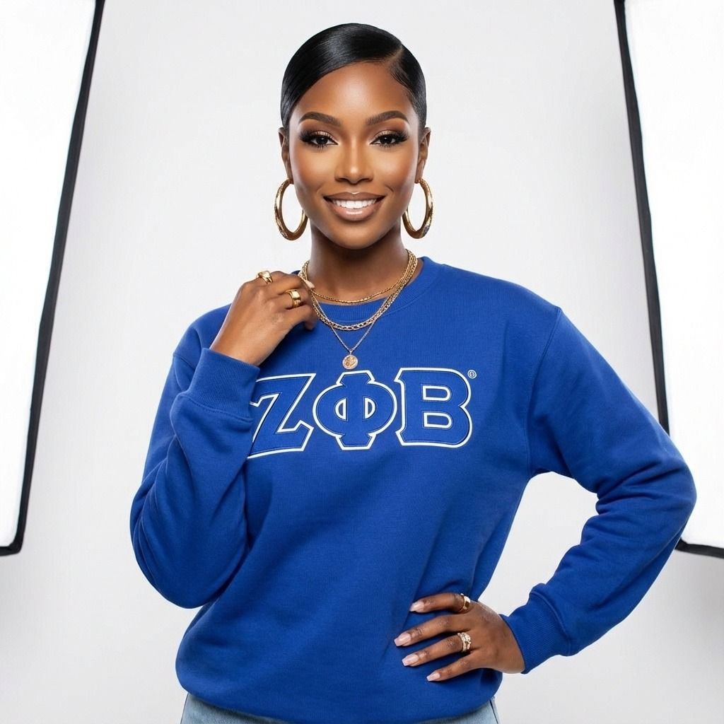 ZPB Greek Gear L Blue Embroidered Crew Sweatshirt