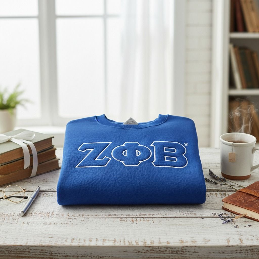ZPB Greek Gear L Blue Embroidered Crew Sweatshirt