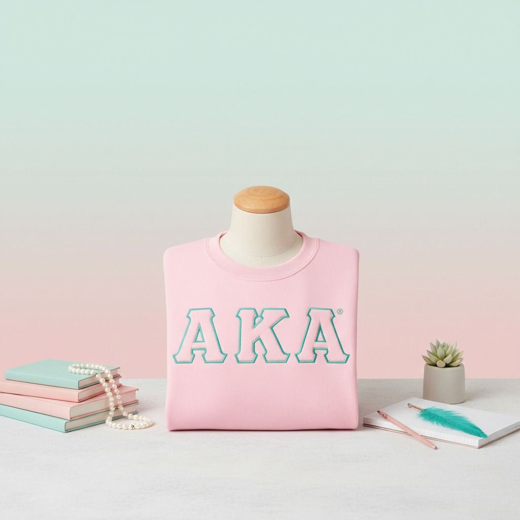 AKA Greek Gear L Pink Embroidered Crew Sweatshirt