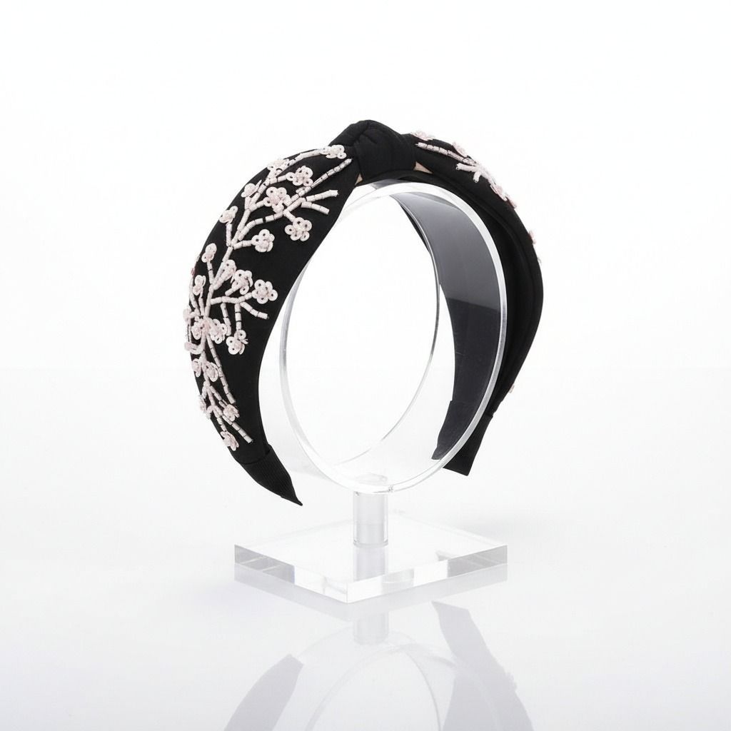 White Bead Embellished Headband