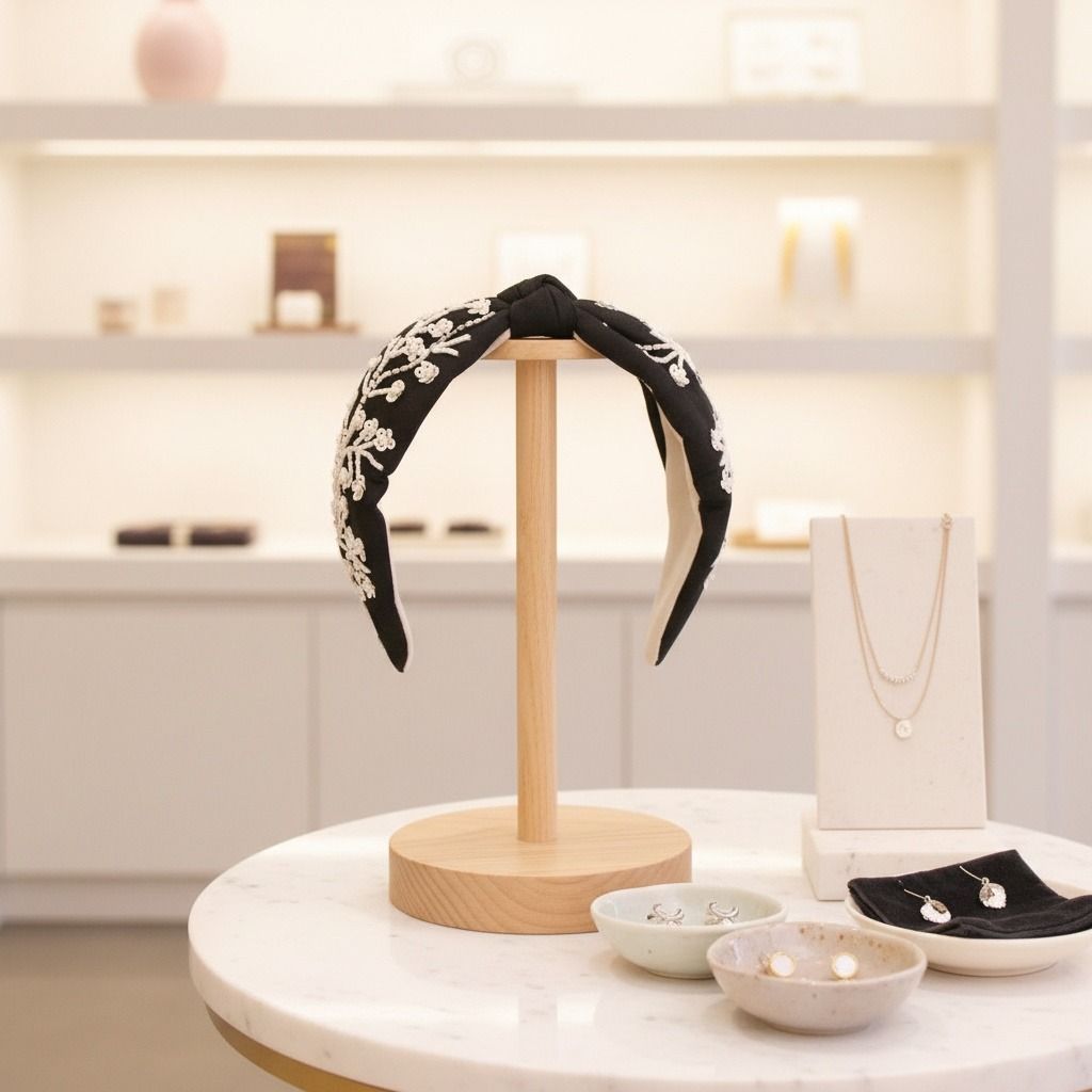 White Bead Embellished Headband