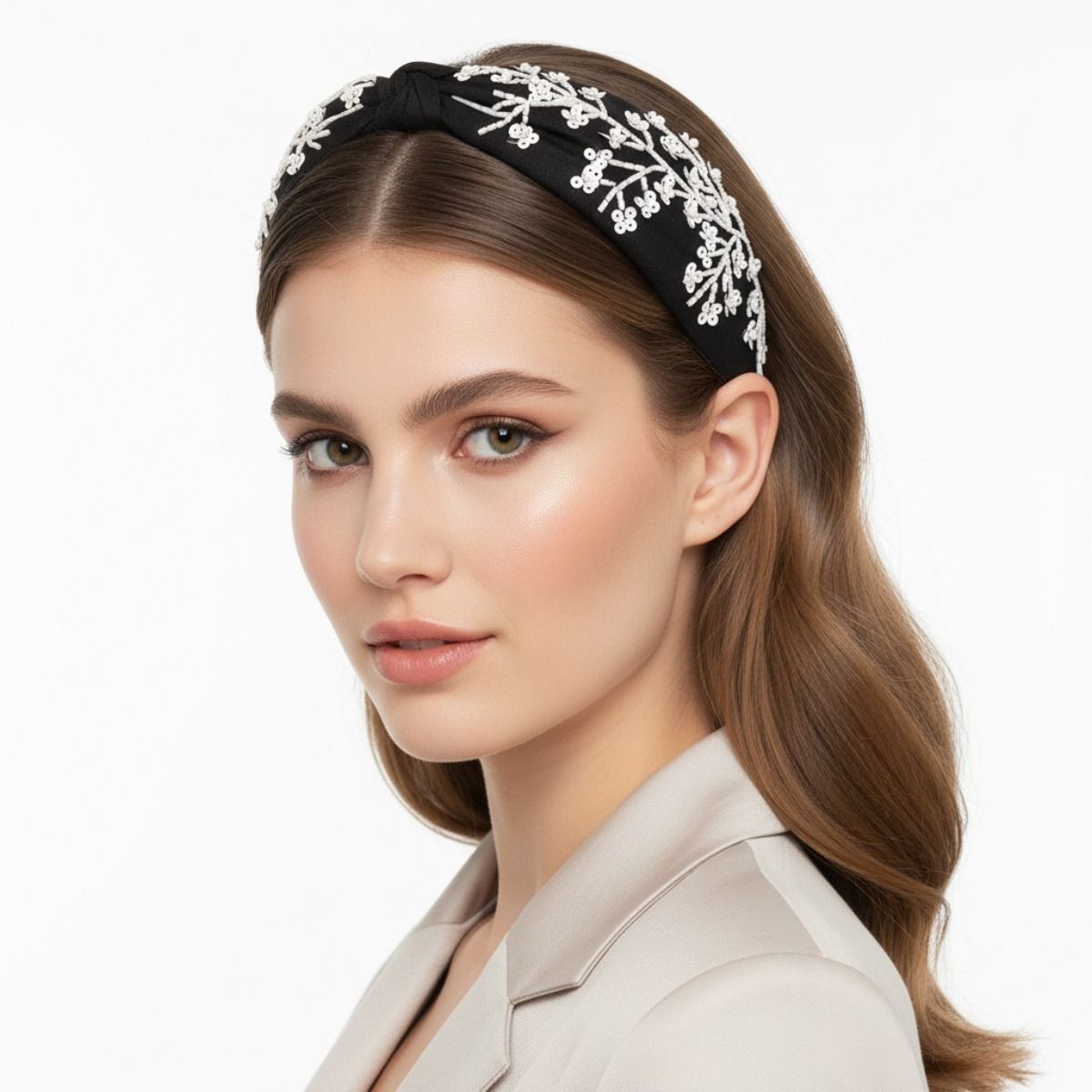 White Bead Embellished Headband
