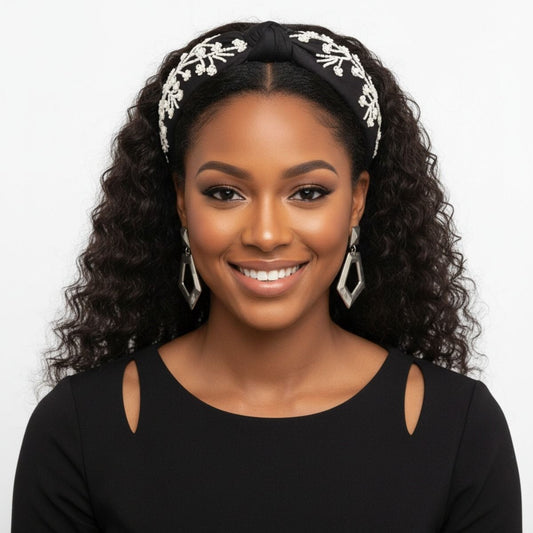 White Bead Embellished Headband