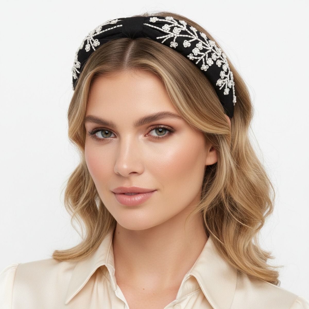 White Bead Embellished Headband