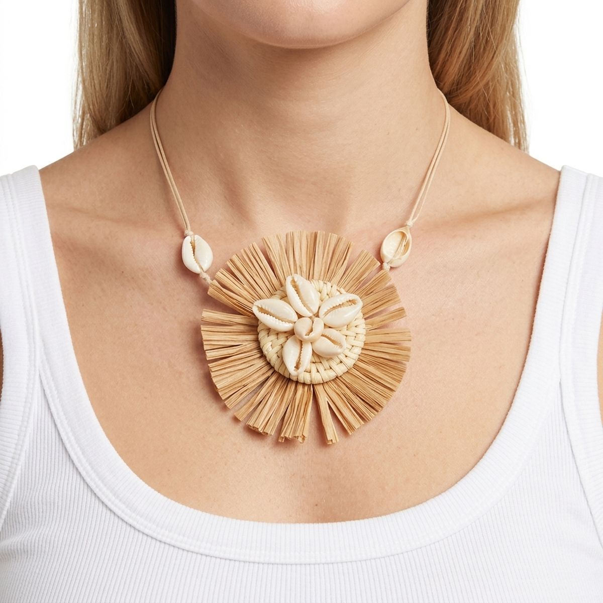 Brown Shell Raffia Pendant Set