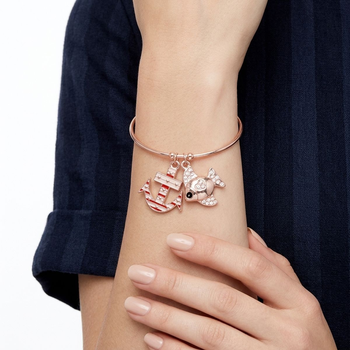 Burnished Silver Fish Charm Bracelet