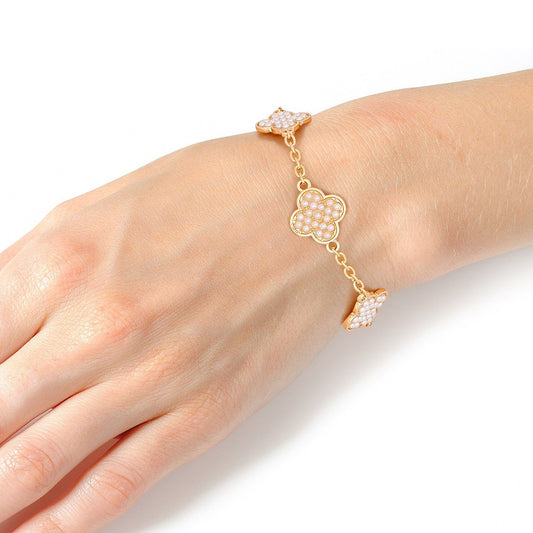 Chain Bracelet Cream Pearl Quatrefoil Clovers
