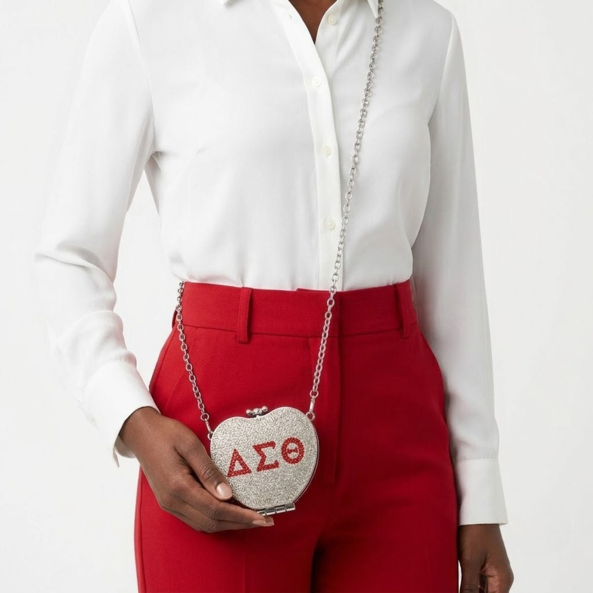 DST Mini Rhinestone Heart Crossbody Compact