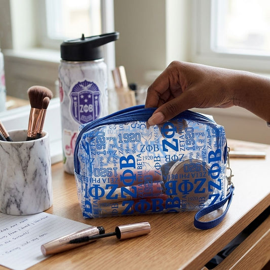 ZPB Blue and Clear Graphic Print Makeup Pouch