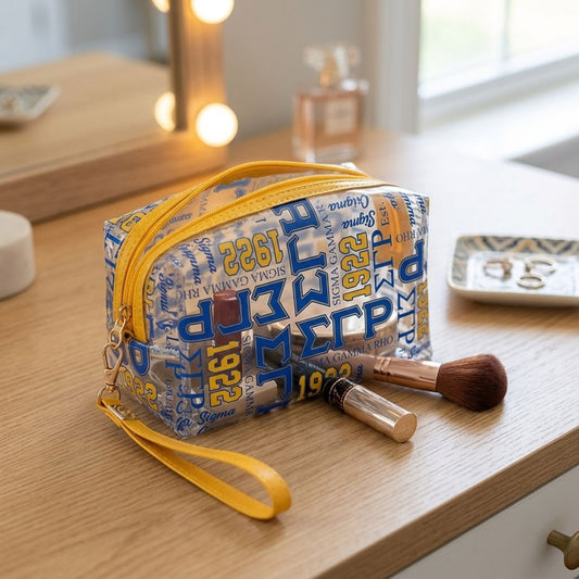 SGRHO Blue Yellow Clear Graphic Print Makeup Pouch