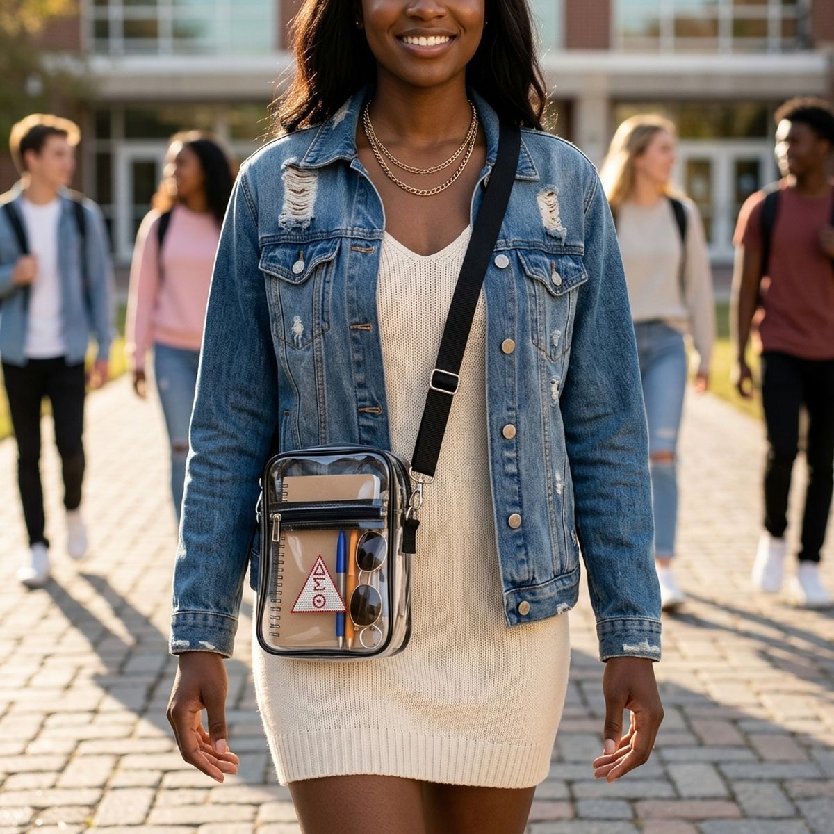 DST Black and Clear Greek Stadium Crossbody Bag