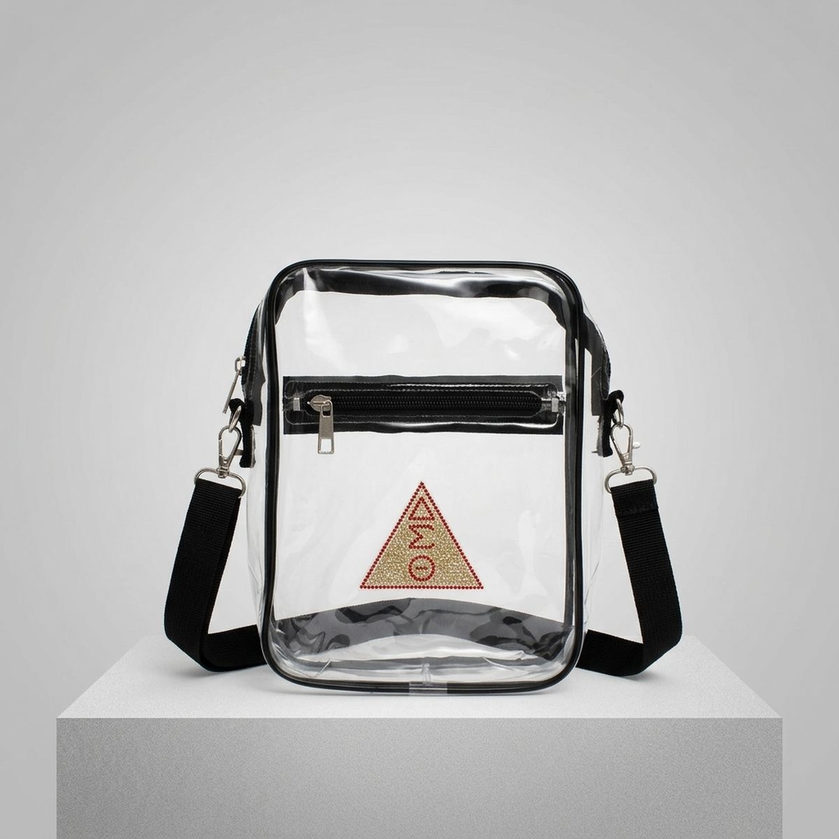 DST Black and Clear Greek Stadium Crossbody Bag