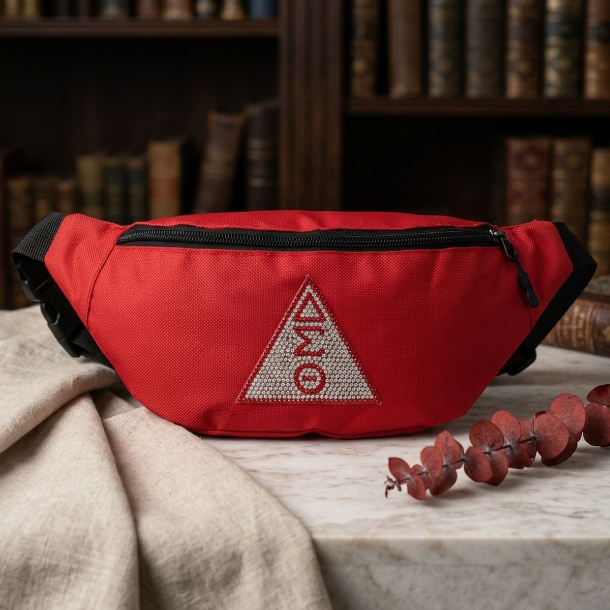 DST Red Canvas Greek Triple Pocket Fanny Pack