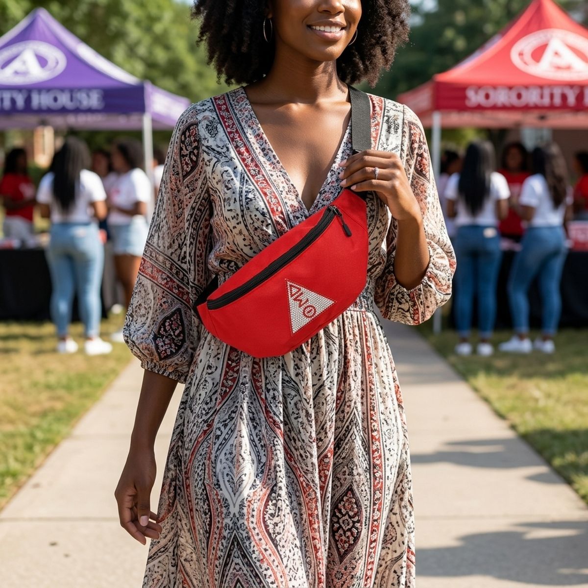 DST Red Canvas Greek Triple Pocket Fanny Pack
