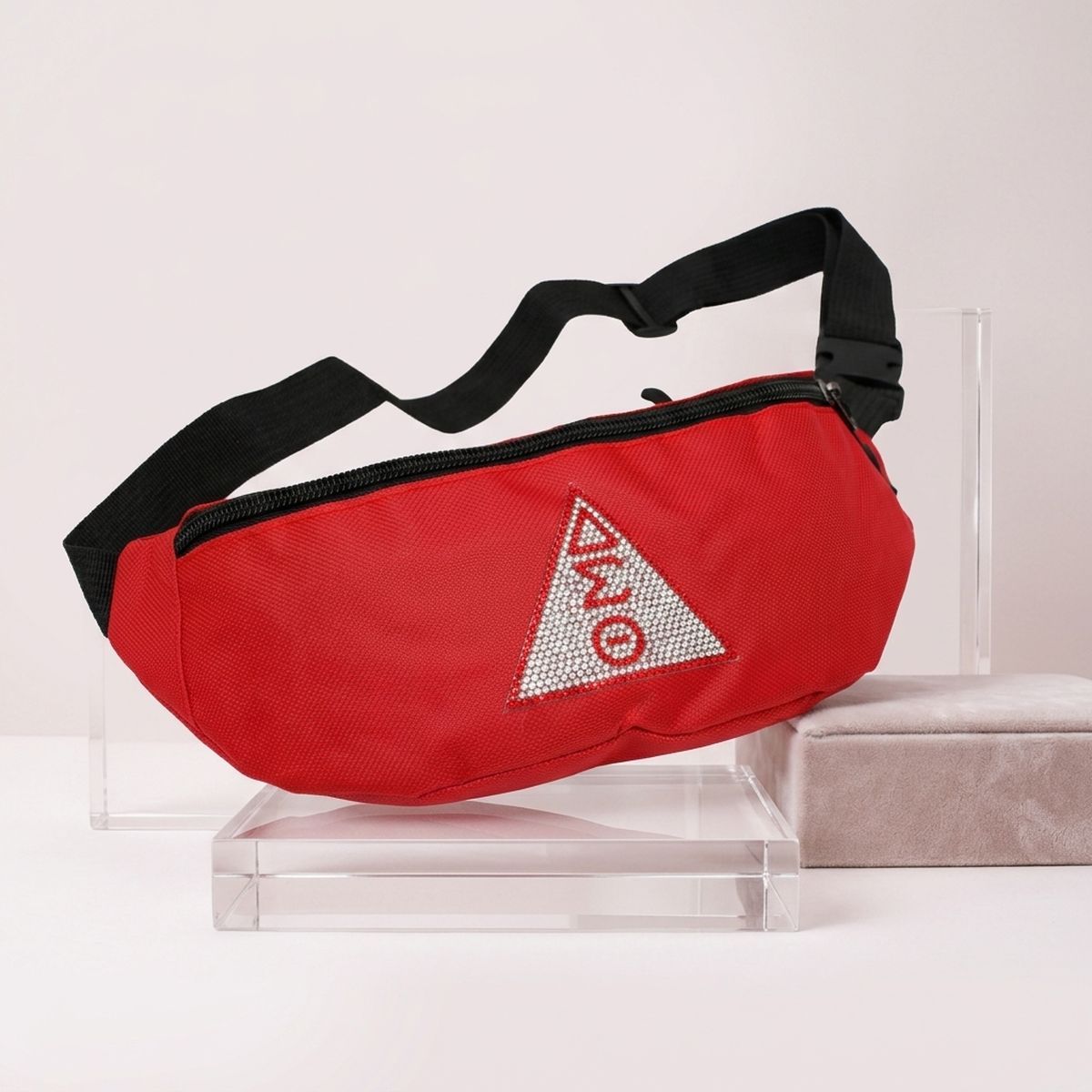 DST Red Canvas Greek Triple Pocket Fanny Pack