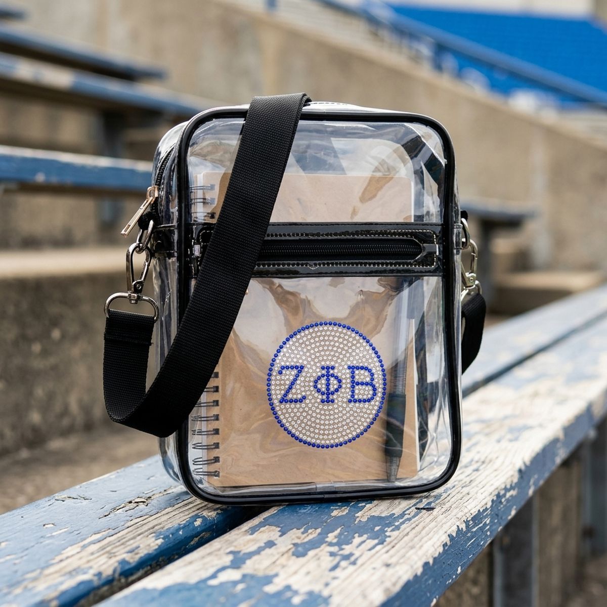 Zeta Phi Beta Clear Rhinestone Stadium Bag
