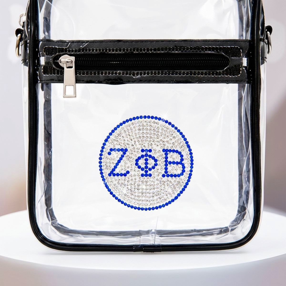 Zeta Phi Beta Clear Rhinestone Stadium Bag