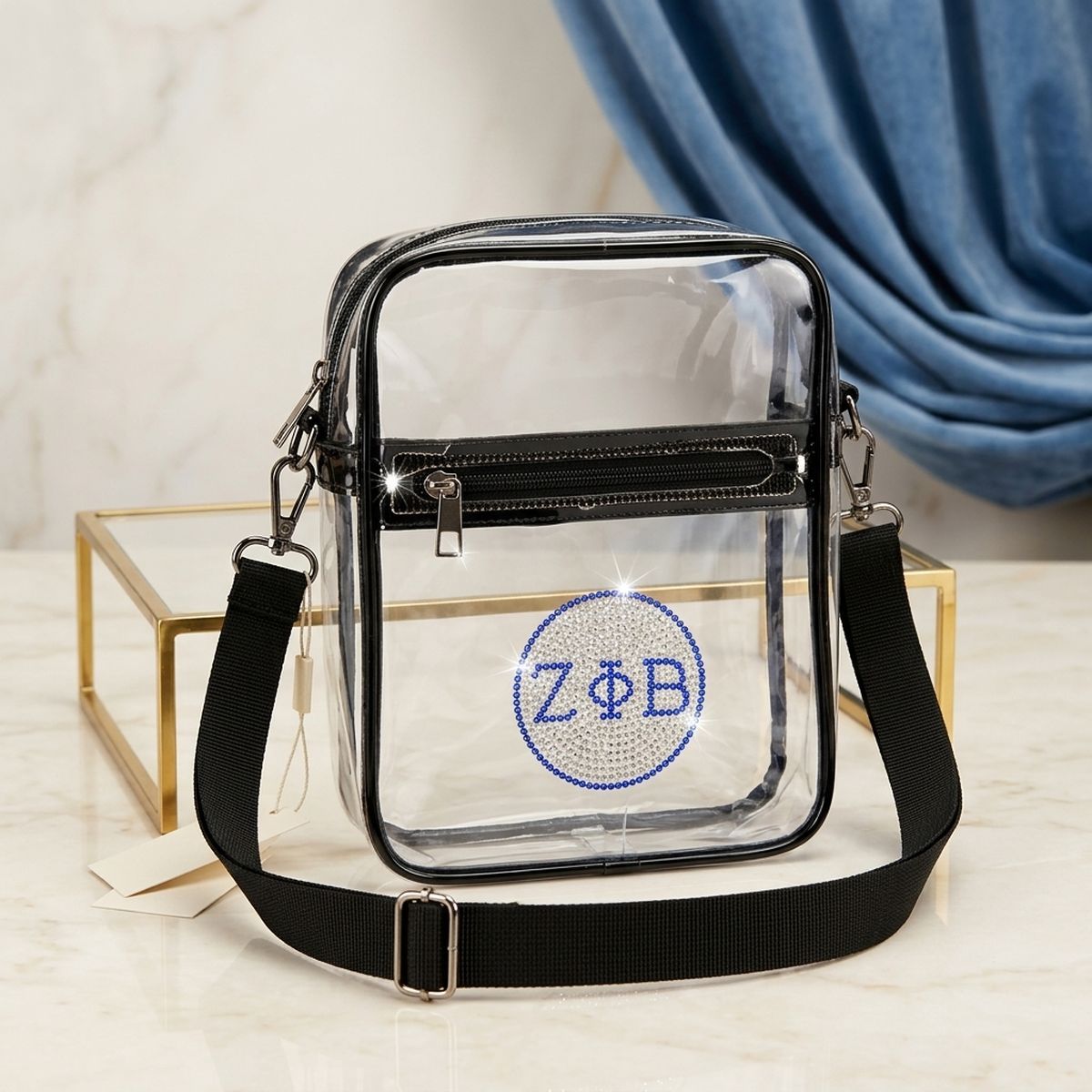 Zeta Phi Beta Clear Rhinestone Stadium Bag