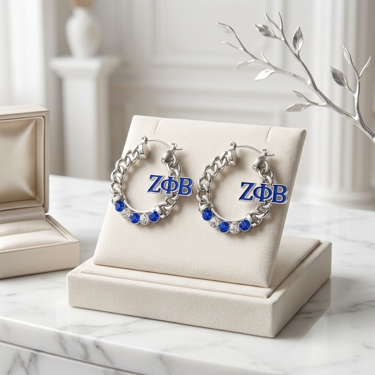 Zeta Phi Beta Rhinestone Chain Hoop Earrings