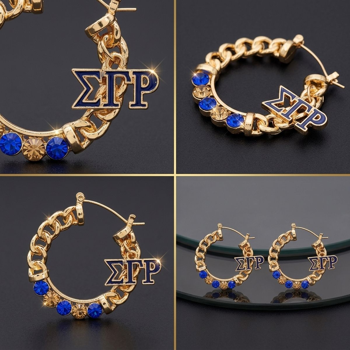 Sigma Gamma Rho Rhinestone Chain Hoop Earrings