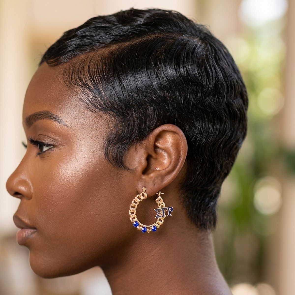 Sigma Gamma Rho Rhinestone Chain Hoop Earrings