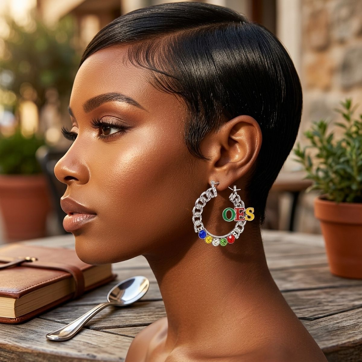 OES Rhinestone Chain Hoop Earrings
