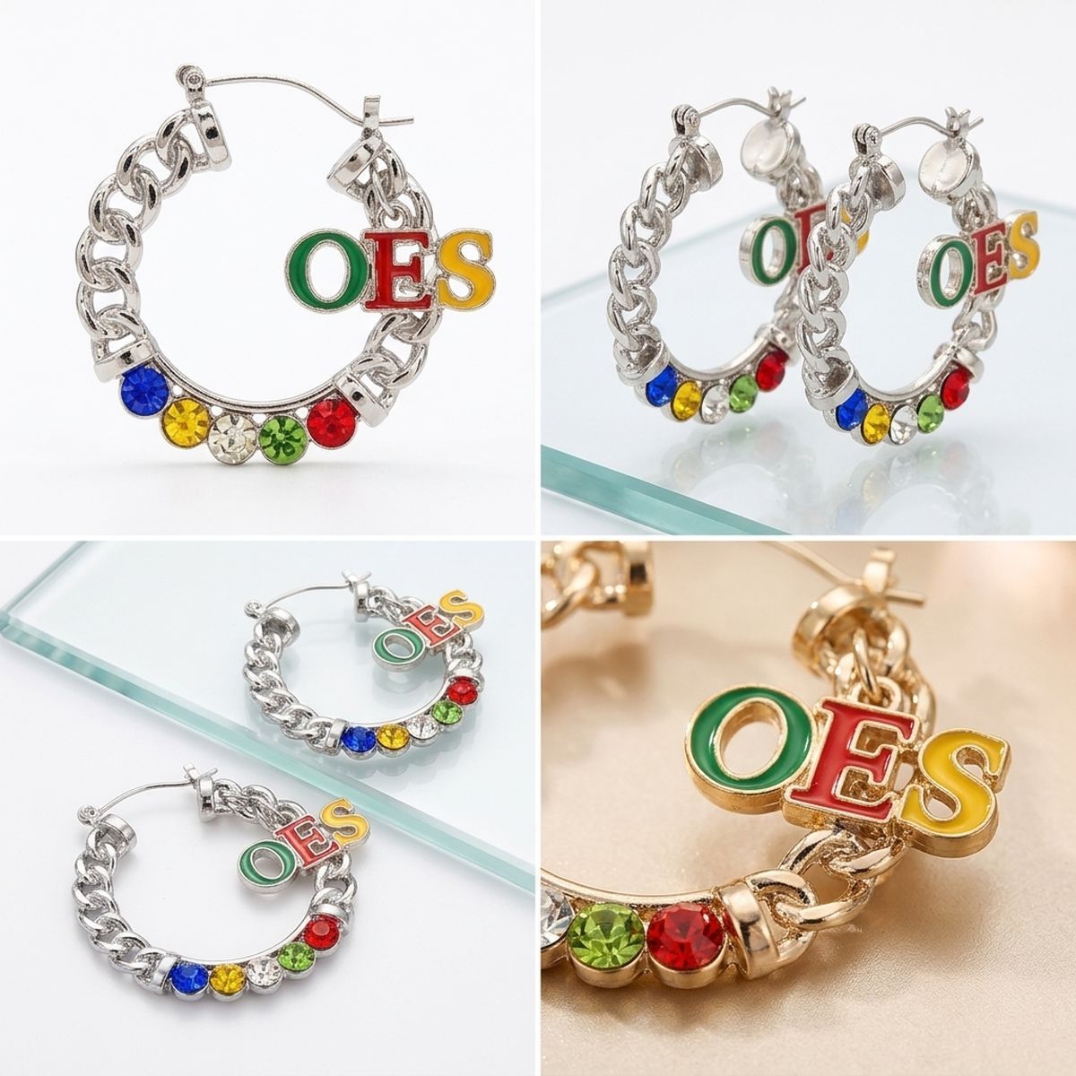 OES Rhinestone Chain Hoop Earrings