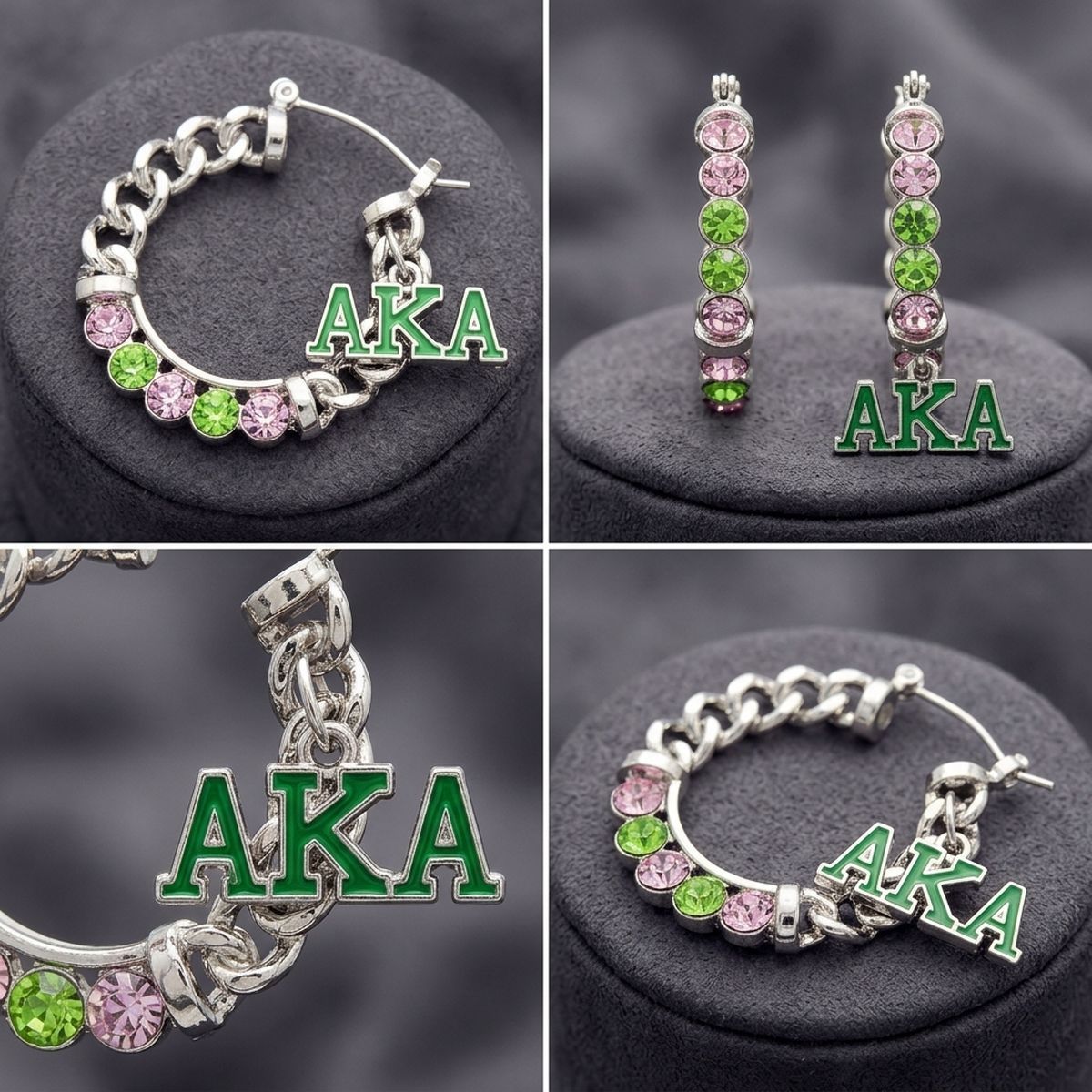 Alpha Kappa Alpha Rhinestone Chain Hoop Earrings