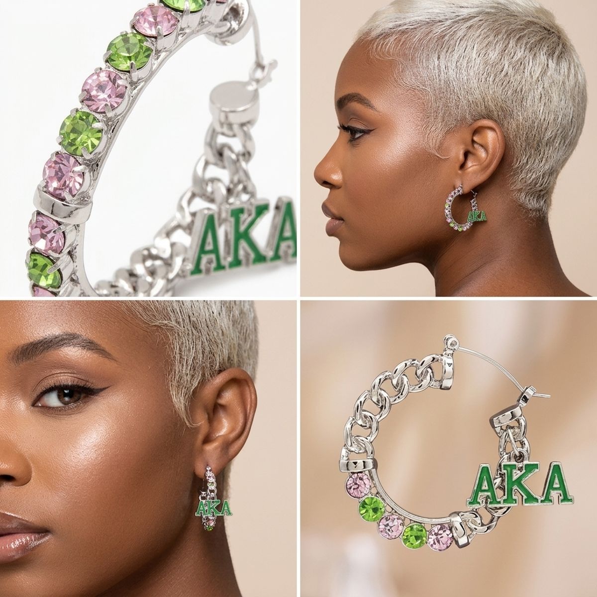 Alpha Kappa Alpha Rhinestone Chain Hoop Earrings