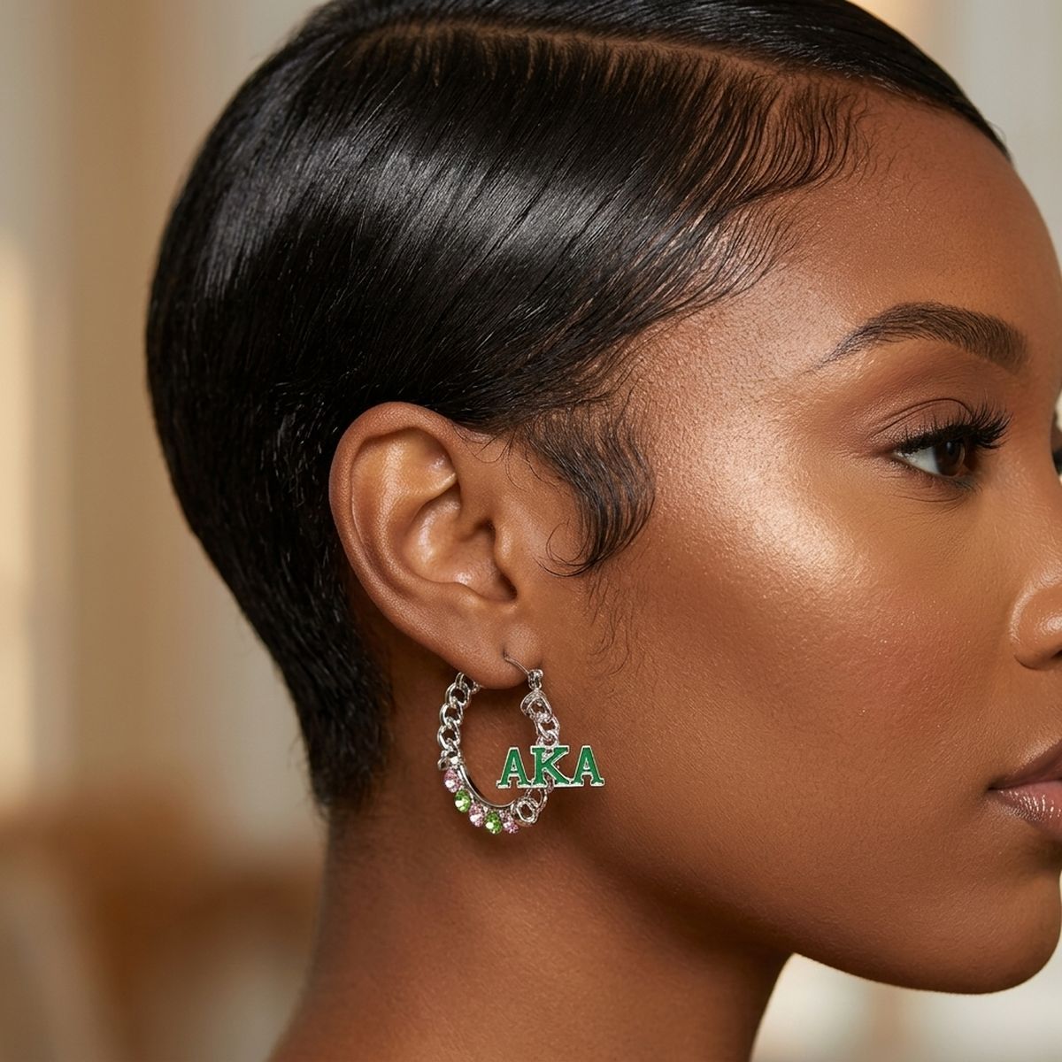 Alpha Kappa Alpha Rhinestone Chain Hoop Earrings