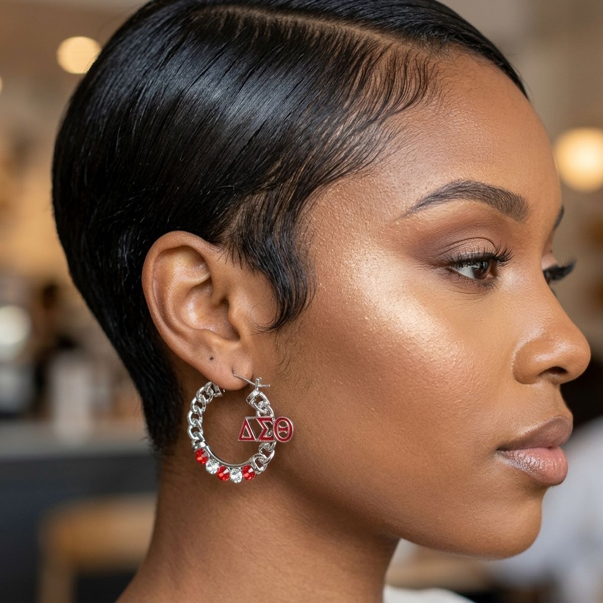Delta Sigma Theta Rhinestone Chain Hoop Earrings