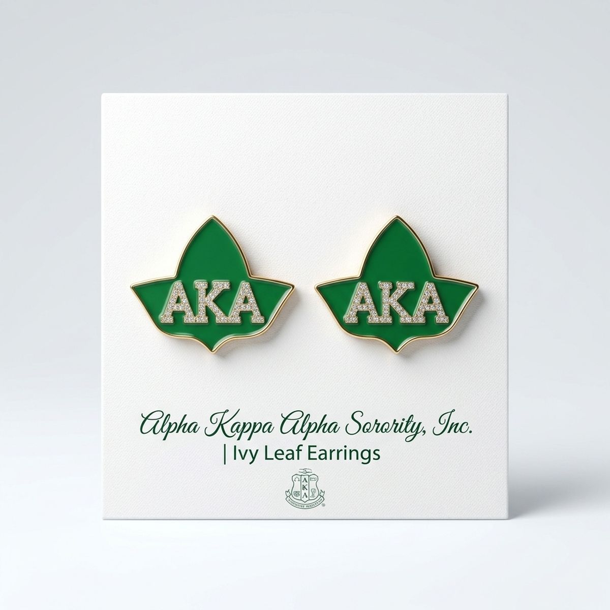 AKA Green Ivy Leaf Rhinestone Gold Stud Earrings
