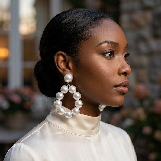 White Pearl Teardrop Chunky Earrings for Women