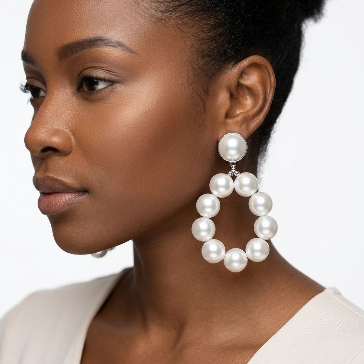 White Pearl Teardrop Chunky Earrings for Women