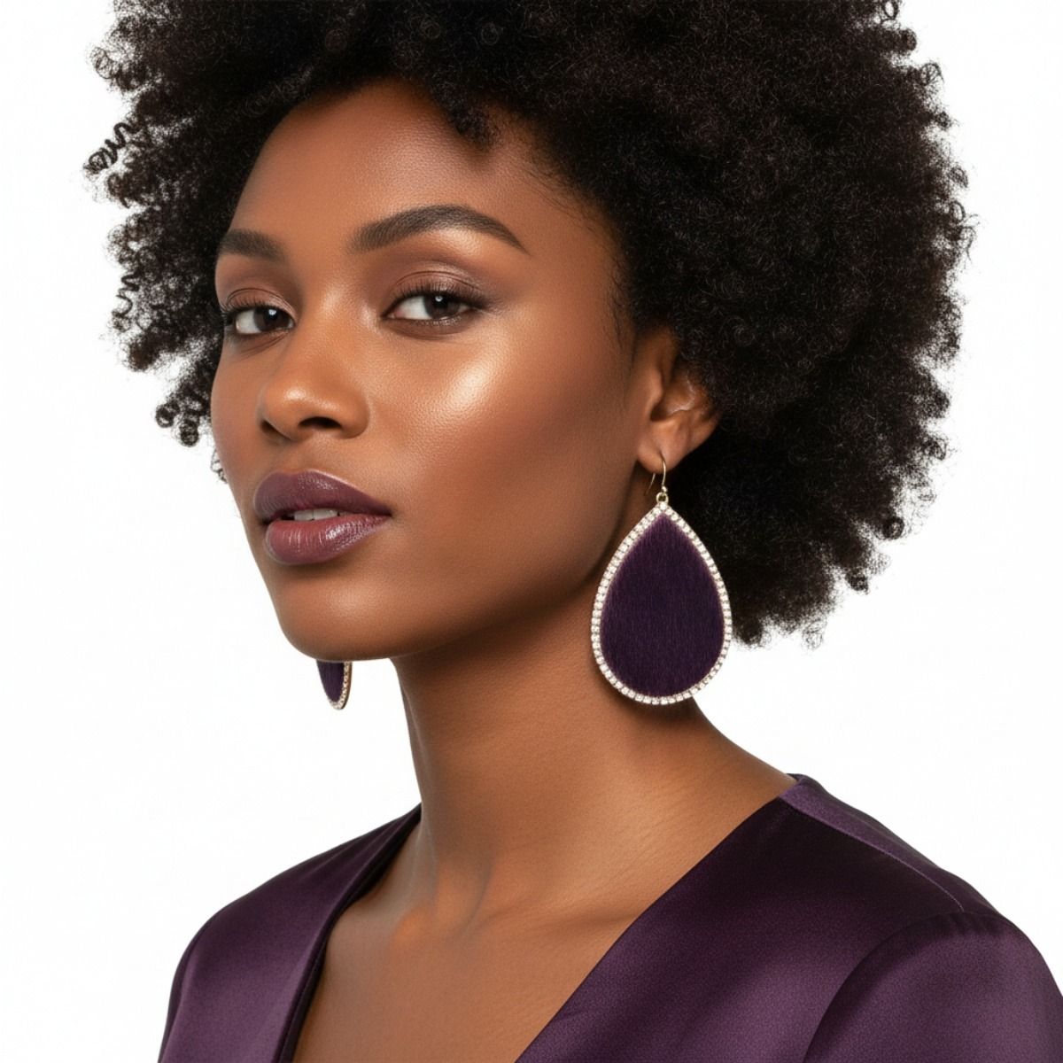Purple Genuine Leather Teardrop Earrings