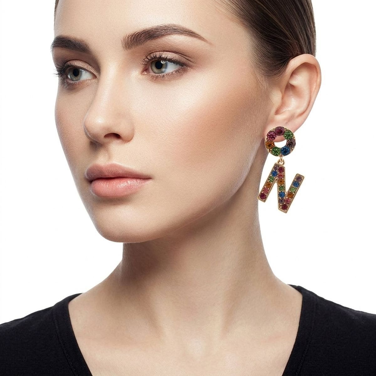 Rainbow Radiance: Dangling N Earrings
