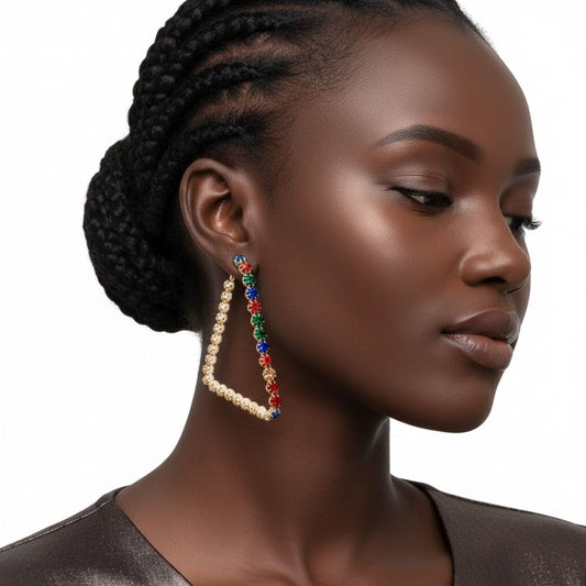 Multi Color Crystal Trapezoid Hoops