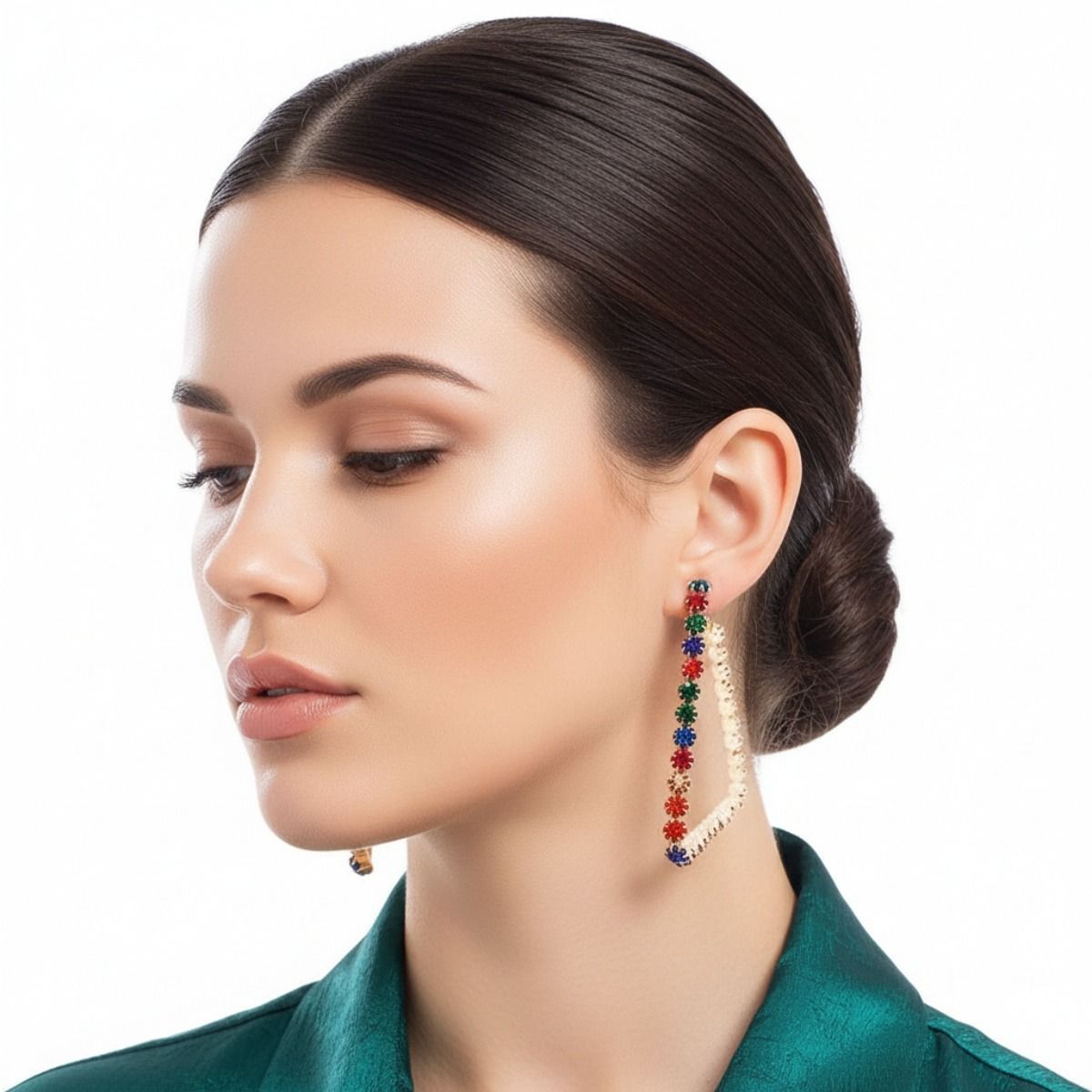 Multi Color Crystal Trapezoid Hoops