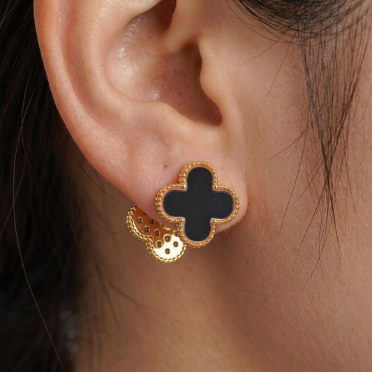 Black Clover Crystal Stud Earrings with Omega Back