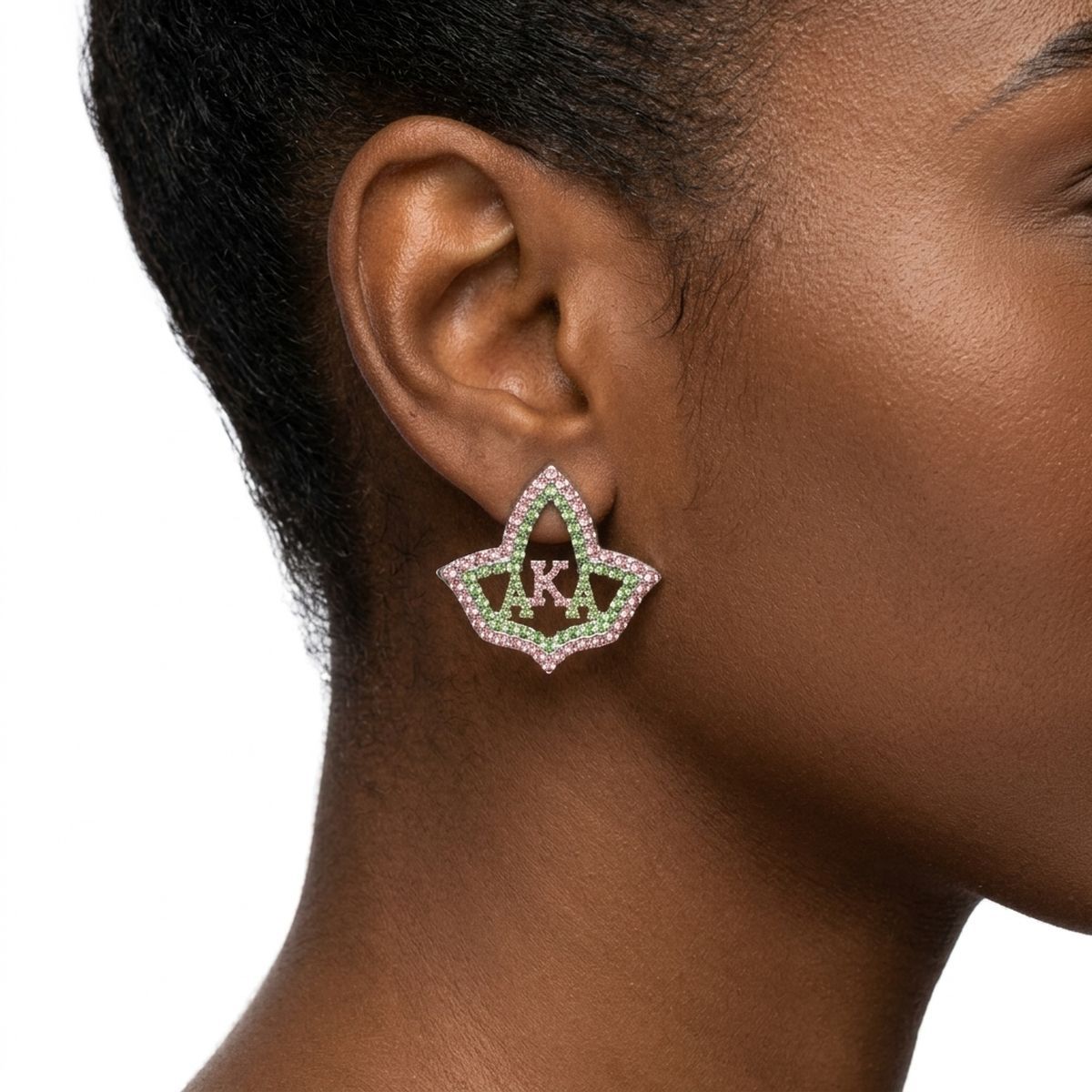 AKA Ivy Leaf Greek Rhinestone Stud Earrings