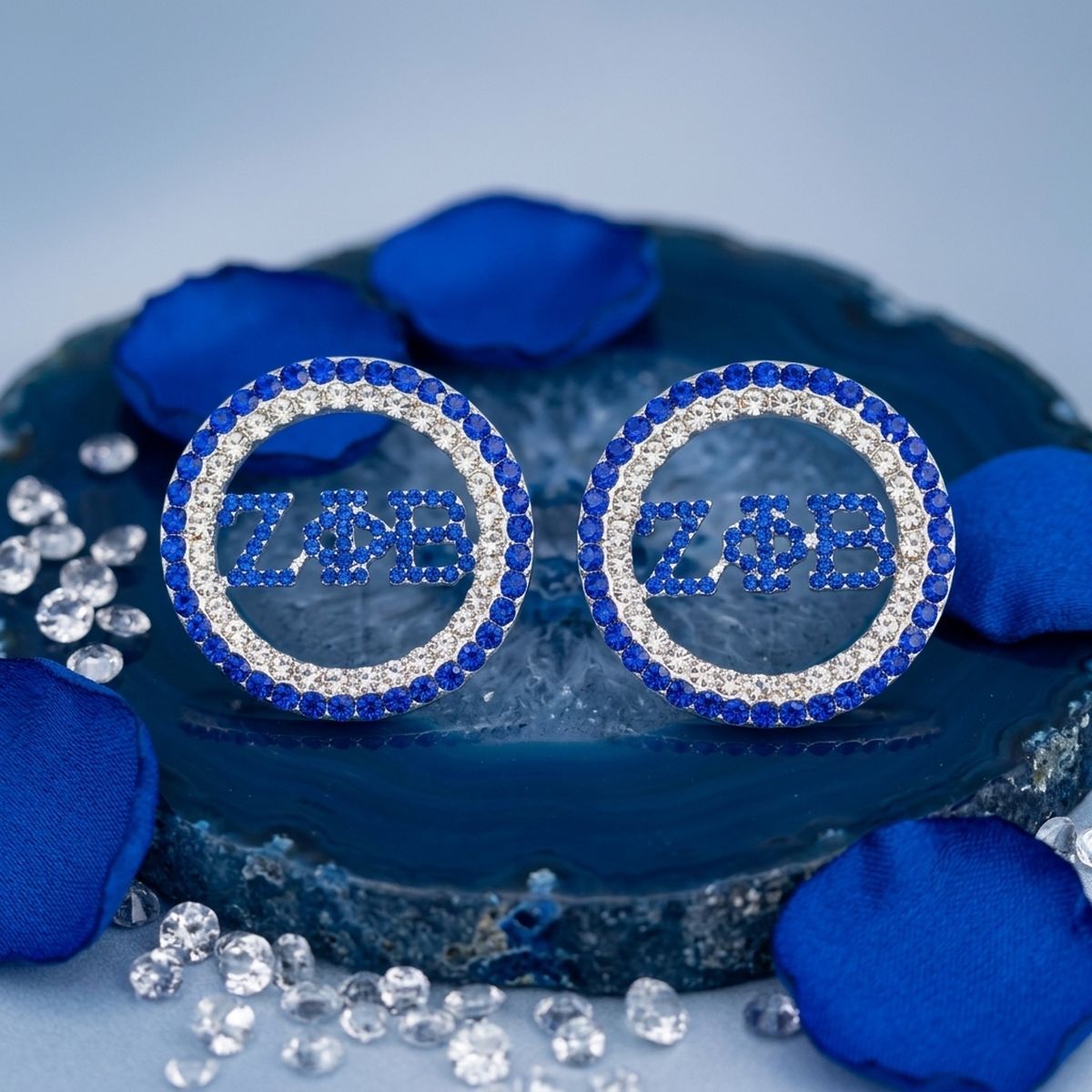 ZPB Circle Greek Rhinestone Stud Earrings