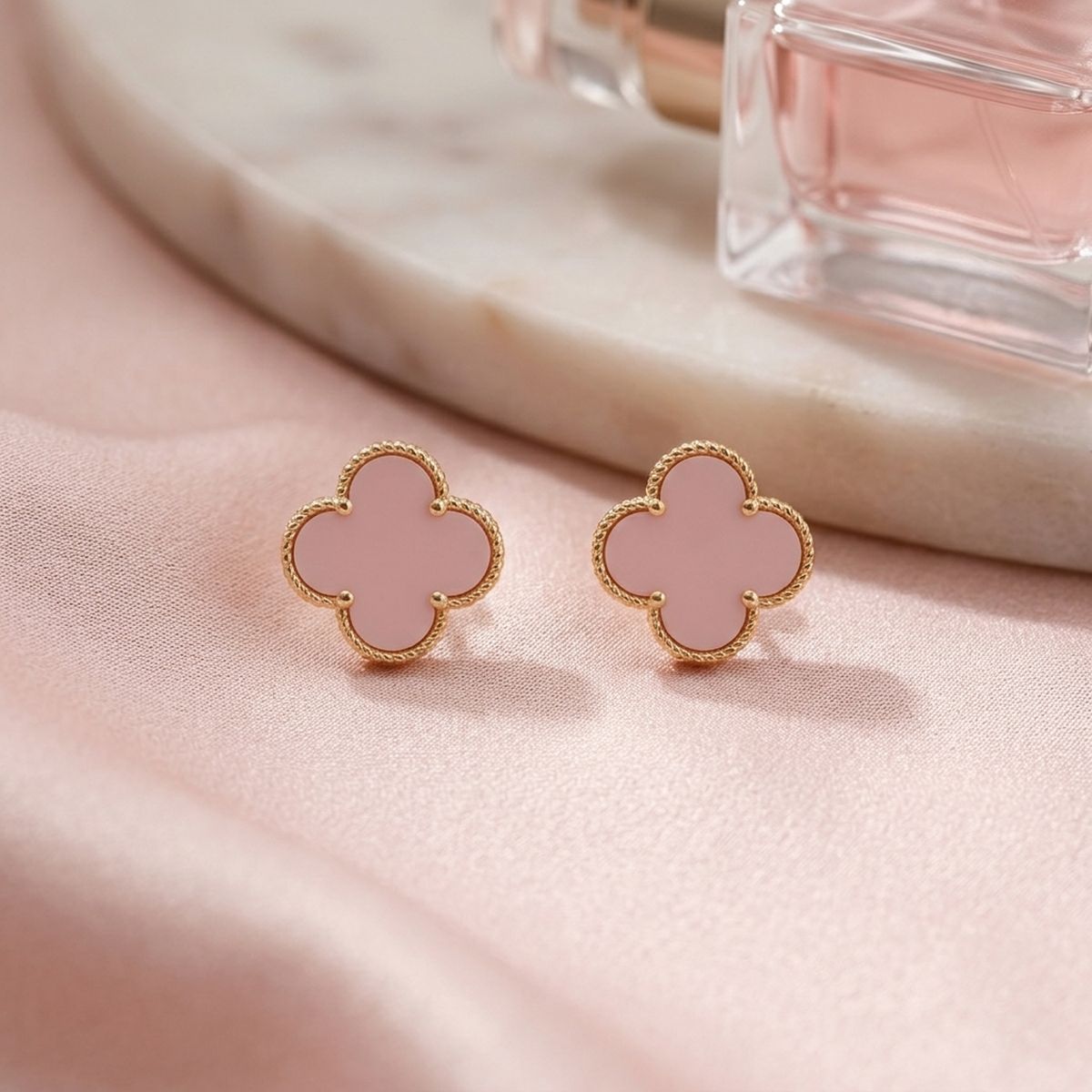 Stud Large Pink and Gold Quatrefoil Earrings