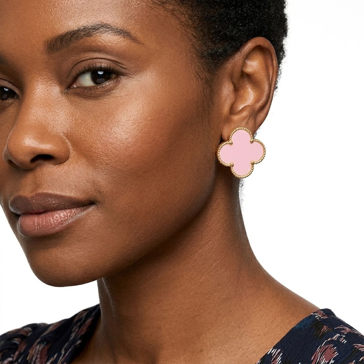 Stud Large Pink and Gold Quatrefoil Earrings