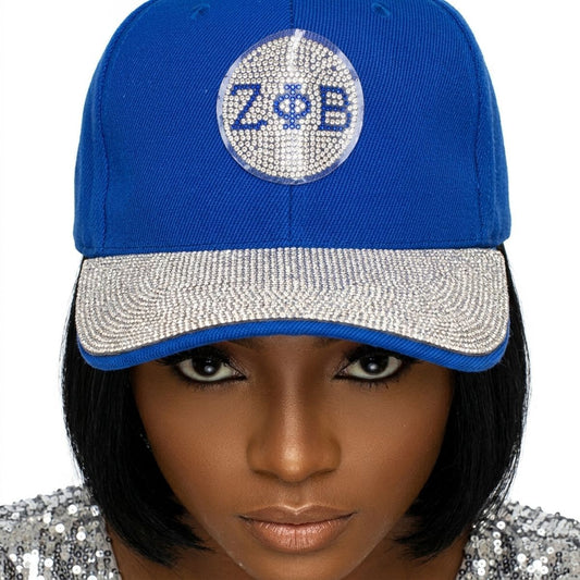 ZPB Blue Canvas Greek Rhinestone Baseball Cap
