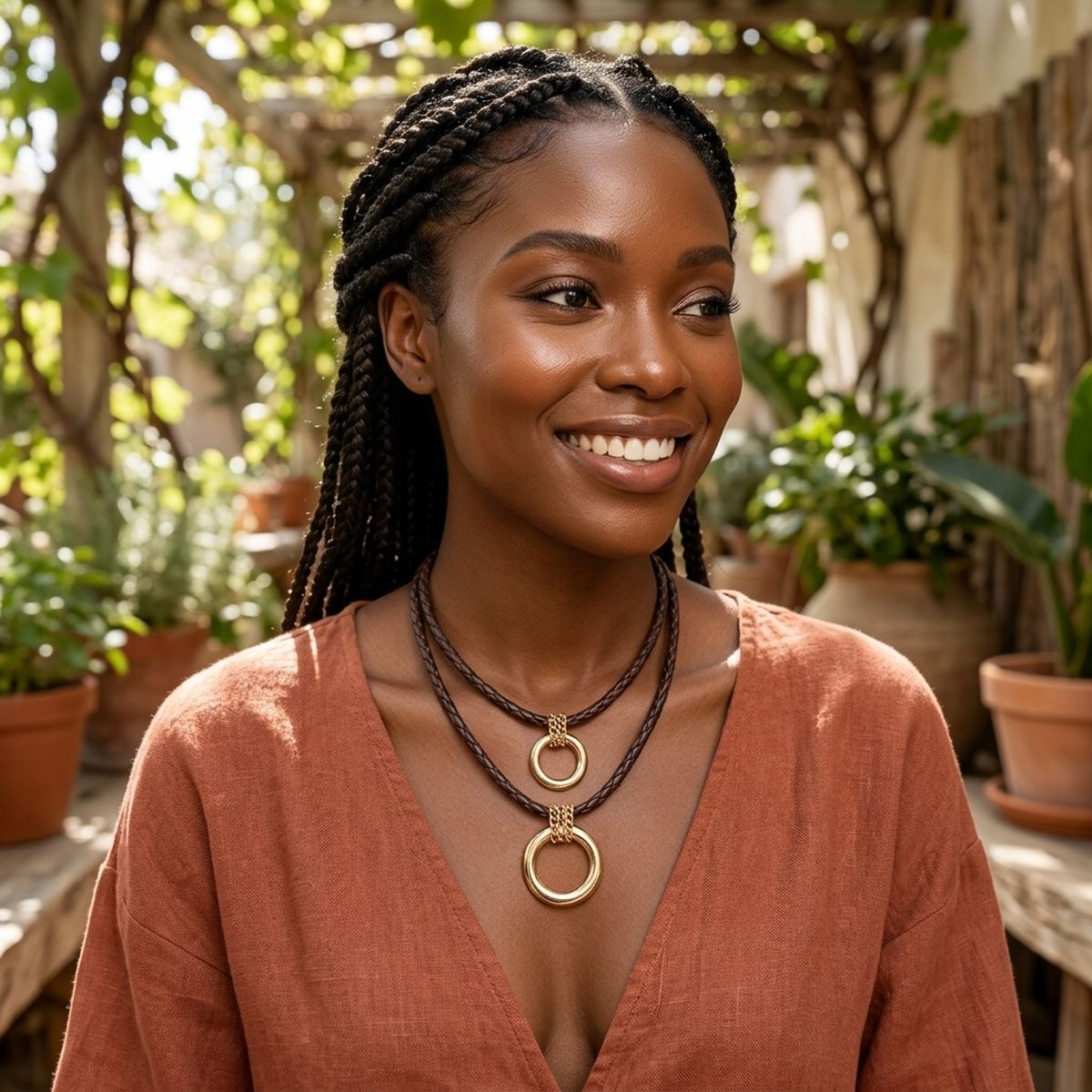 Dark Brown Leather Ring Necklace