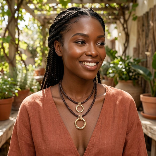 Dark Brown Leather Ring Necklace